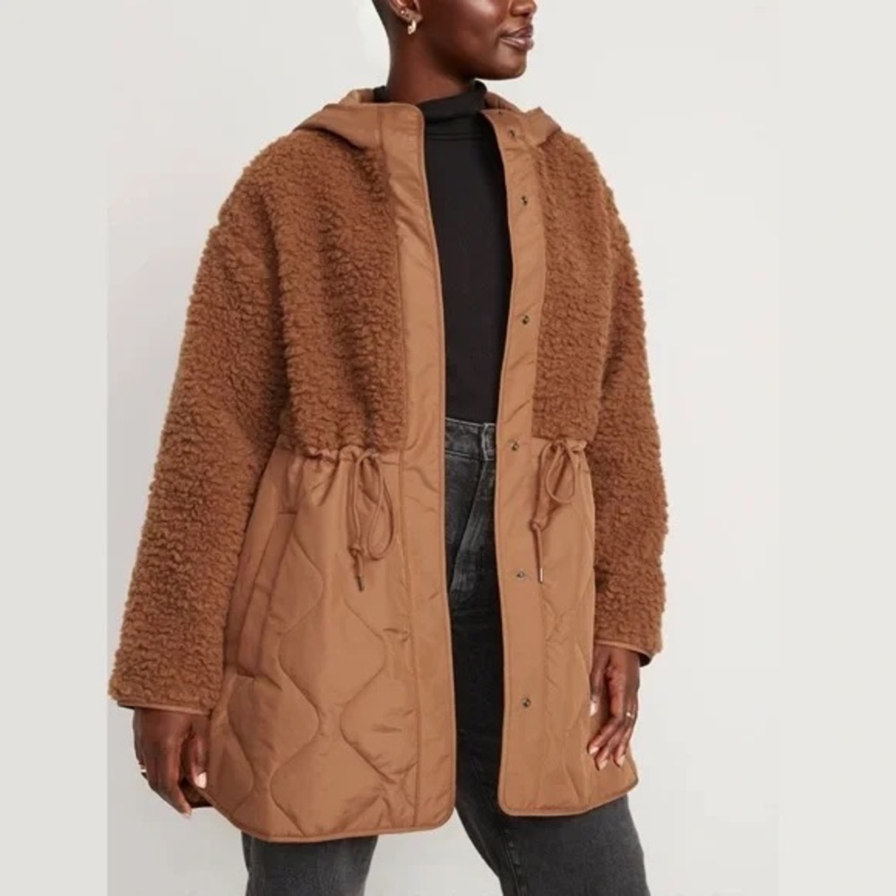 Old Navy Brown Quilted & Teddy Hooded Jacket